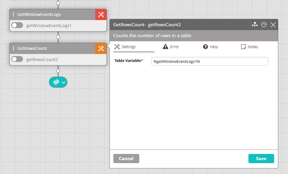 Workflow Designer Activity Settings GetRowsCount