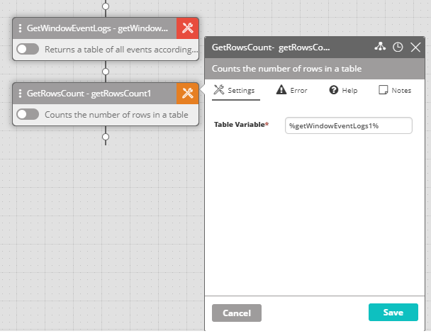 Workflow Designer Activity Settings GetRowsCount