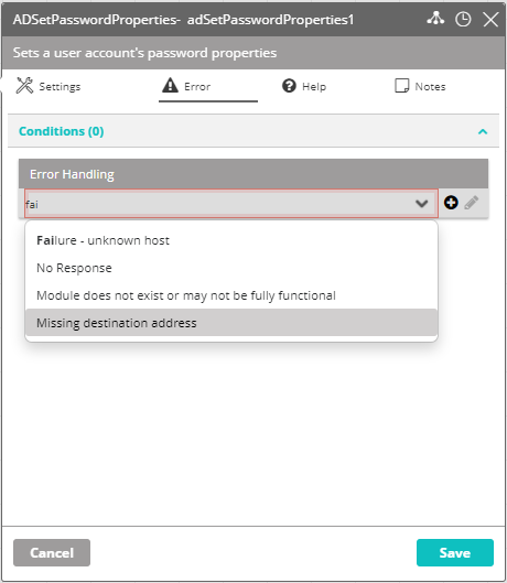 Workflow Designer Error Handling Dropdown