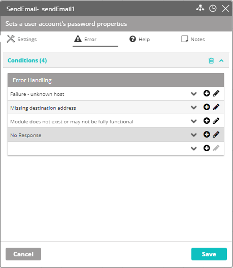 Workflow Designer Error Handling Selection