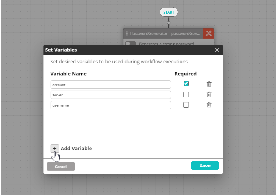 Set Variables Window