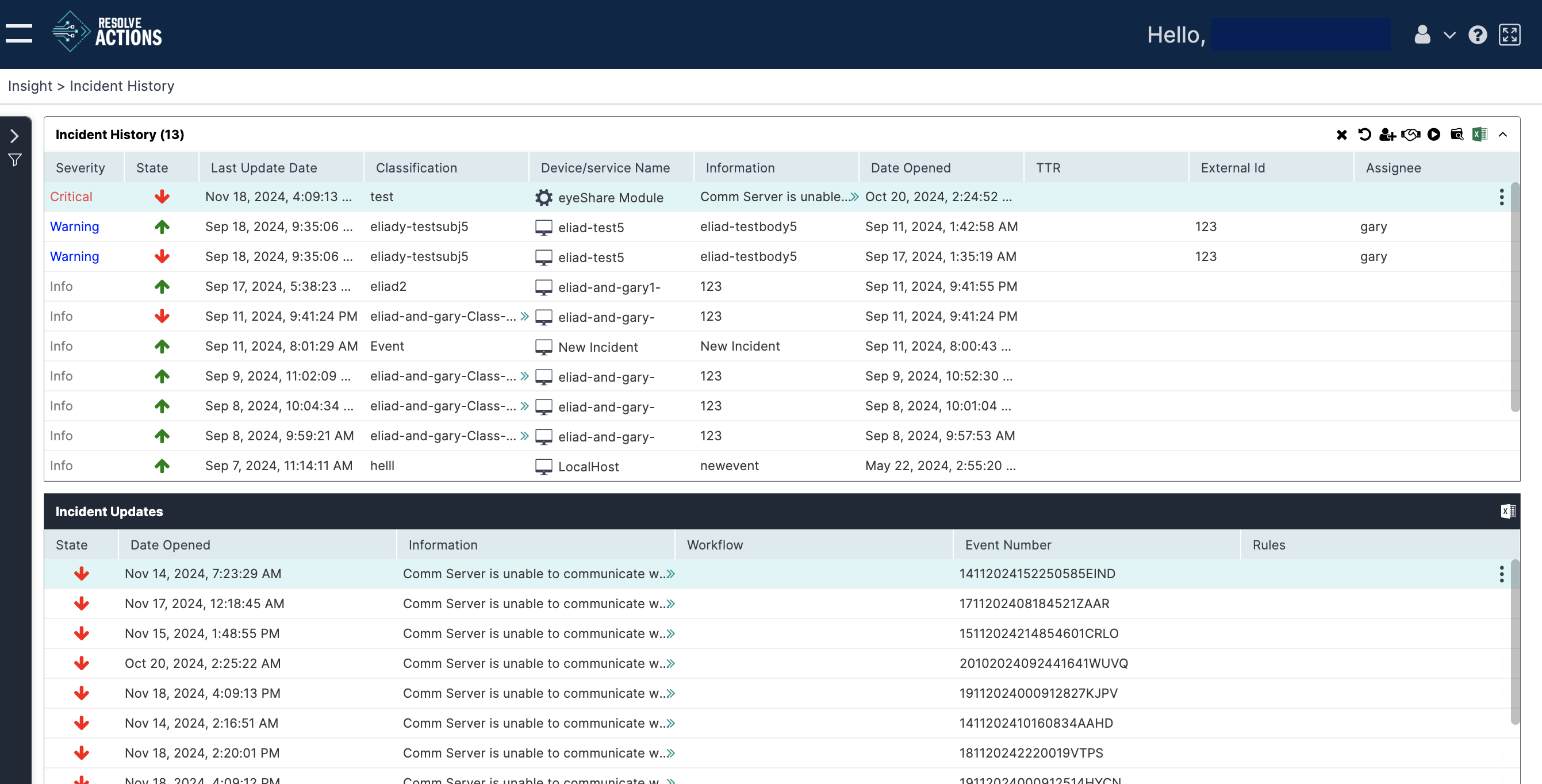 Incident History and Updates