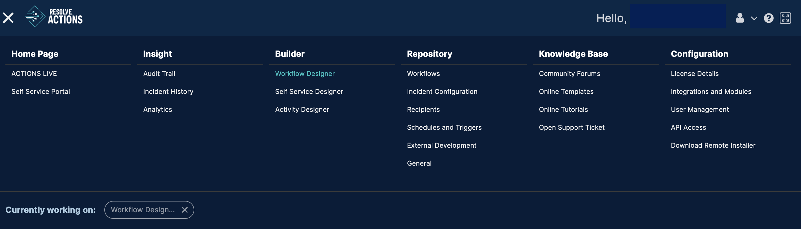 Resolve - Navigation Menu