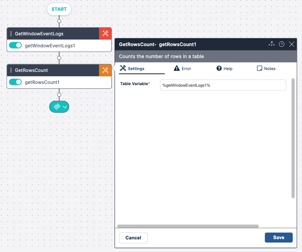 Workflow Designer Activity Settings GetRowsCount