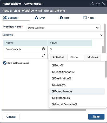 Run Workflow Control