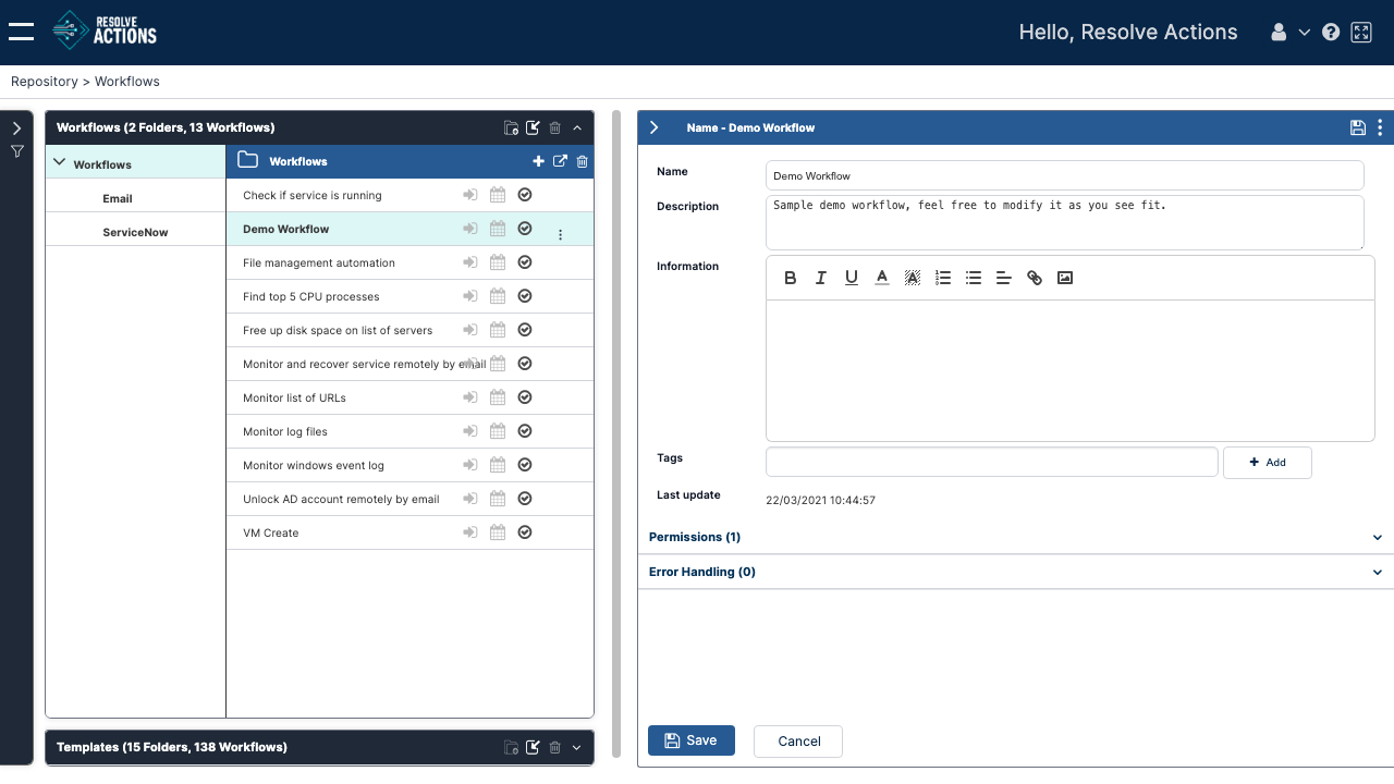 Open Workflow from Repository Details